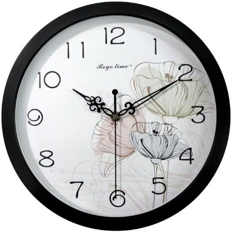 JustNile Gardenesque Round 12-inch Quiet Wall Clock - Flowers and Stalks