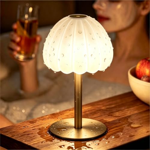 Image of Hifree Rechargeable Waterproof Shower Lamp, IP65 Cordless Touch Small Desk Light for Inside Shower, 4500mAh Battery Operated Color Changing Table Lamp for Bathroom, Bedroom, Outdoor (Gold)