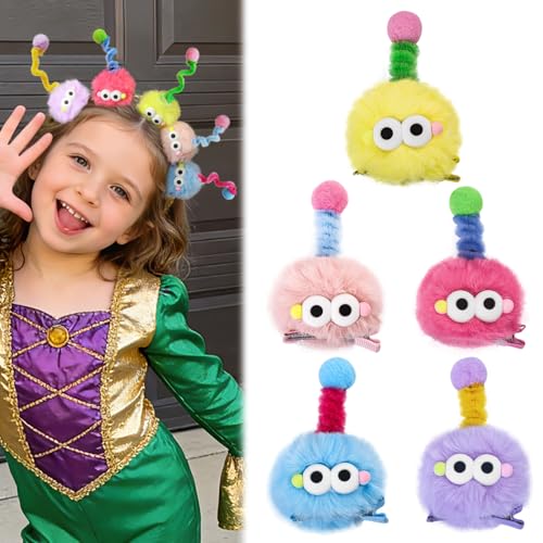 Z-CHARMMY Crazy Hair Day Accessories for Girls, Mardi Gras Funny Hair Clips for Kids, Crazy Mardi Gras Accessories for Kids, 5 Pieces