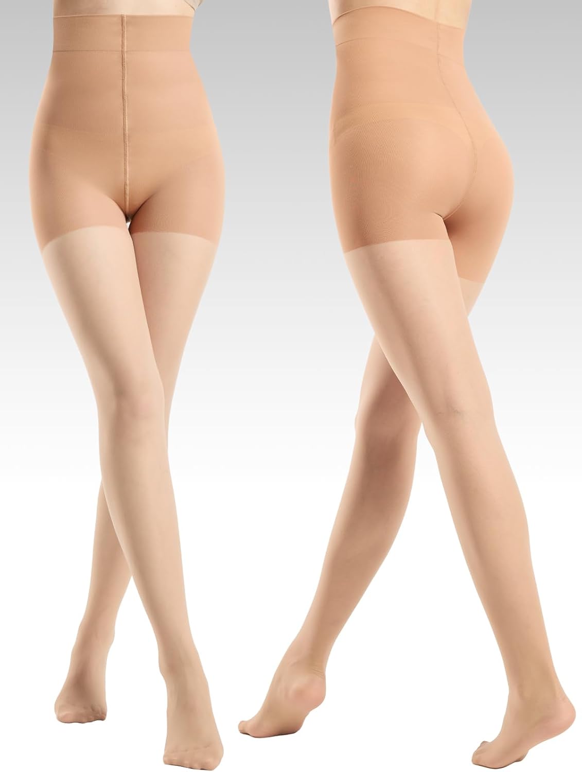 2 Pairs High Waisted Control Top Tights for Women Tummy Control Pantyhose 30D Ultra Soft Sheer Stockings - Image 7