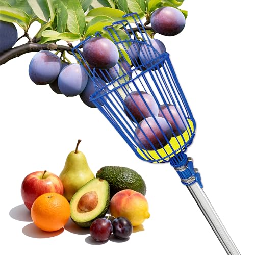 ELNDUXG Fruit Picker Upgraded Round Claws Can Reduce Fruit Damage Lengths from 5 to 13 Feet Fruit Picker Pole with Basket Adjustable Suitable for Cherry Lemon Pear Mango Trees and More (65inch)