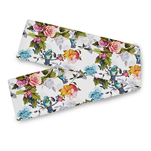 Spring Hummingbird Floral Table Runner 13X70 Inch Summer Floral Tbale Runners Watercolor Birds Runner Decorations For Kitchen Dining Table Seasonal Holiday Party Everyday Use Mother's Day Decor #TOP4
