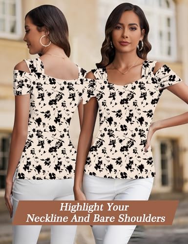 Image of Blingfit Cold Shoulder Tops Summer Tunic Shirts for Women T Shirts V Neck Short Sleeve Casual Tees Blouses 2026