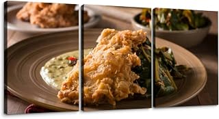 Fried Chicken Thighs 3 Piece Canvas Wall Art for Living Room Bedroom Office Framed Prints Pictures Painting Wall Decor Artwork for Walls Set of 3