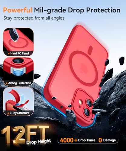 Image of CANSHN Magnetic for iPhone 12 Mini Case, Upgraded [Full Camera Protection] [Compatible with Magsafe] [Translucent Matte] Shockproof Protective Phone Case for iPhone 12 Mini 5.4 inch - Red