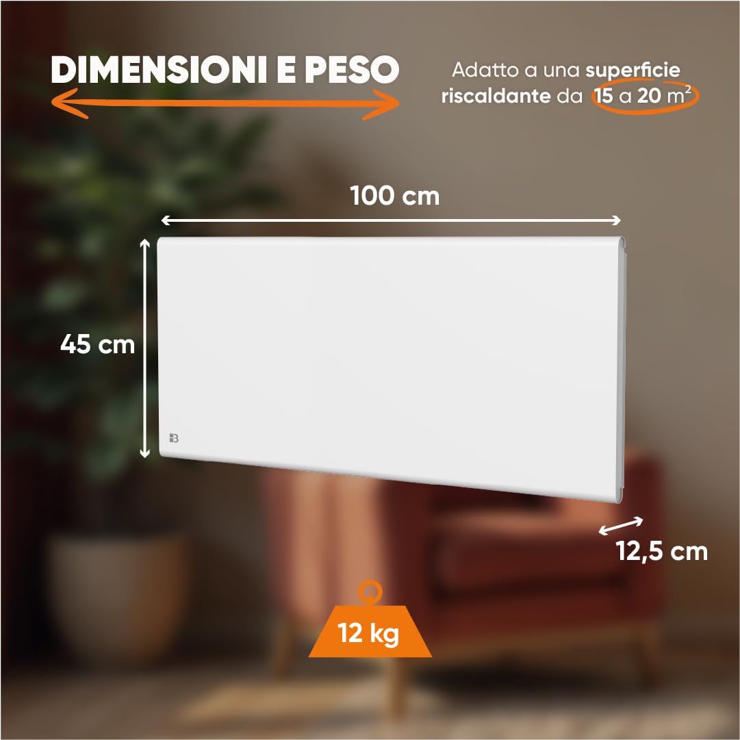 BESTHERM - Radiatore elettrico fisso a inerzia a secco ghisa+pellicola 2000W Bestherm NEMESIS orizzontale bianco