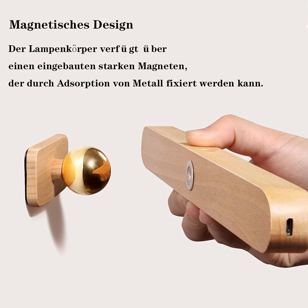 Lampe de miroir de salle bain LED rechargeable armoire USB éclairage maquillage sans fil en bois applique murale 5W dimmable avec interrupteur tactile éclairage garde-robe avec éclairage