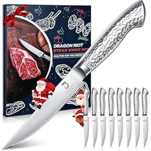 DRAGON RIOT Steakmesser Set 8-teiliges Steakbesteck mit Sägezahnklingen aus japanischem Edelstahl, spülmaschinengeeignet inklusive Aufbewahrungsbox