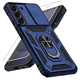 Weycolor for Samsung Galaxy S22 Plus Case with Camera Lens Cover, HD Screen Protector, 10 FT Military Grade Drop Protection, Magnetic Ring Holder Kickstand Protective Phone Case, Navy Blue