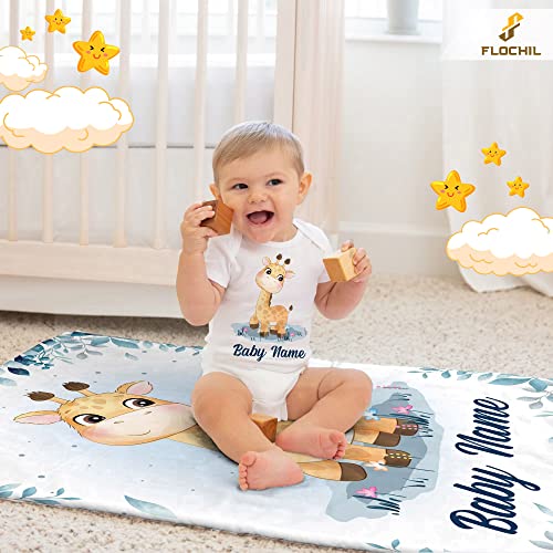 Flochil Personalized Baby Blankets, Custom Baby Blanket - Baby Blanket With Name For Boy, Best Gift For Baby, Newborn Giraffe Plush Fleece (30X40) #TOP4