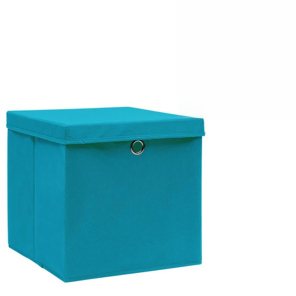 Scatole portaoggetti con coperchio, 10 pezzi, blu baby, pieghevoli, in tessuto non tessuto, 28 x 28 x 28 cm, impilabili e salvaspazio, per cucina, bagno, camera da letto, scaffale, armadio