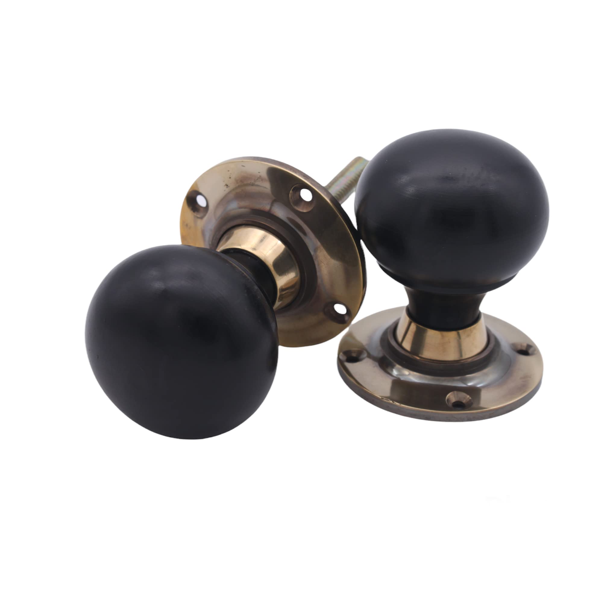 Infinity Decor Victorian Pure Ebony Bun Wooden Mortice Rim Door Knobs Pull Handles on Aged Brass Rose 60mm - Image 2