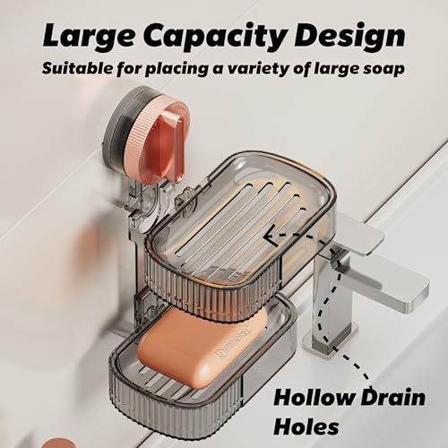 Image of Vacuum Sucker Soap Box - Punch-Free Wall Mounted Soap Holder for Bathroom & Kitchen, No-Drill Suction Cup Design [ND-1002RG]