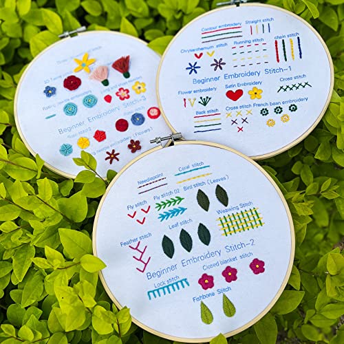 Just Meet You Embroidery Starter Kit With Pattern And Tool, 3 Sets Embroidery Kits For Adults & Kids To Learn 30 Stitches, Hand Cross Stitch Kits For Beginners, Basic Patterns Practice #TOP1