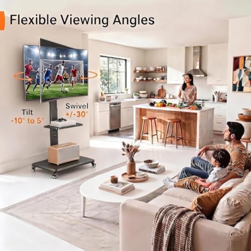 Image of Perlegear Rolling TV Stand with Wheels for 30-75 Inch TVs up to 110 lbs
