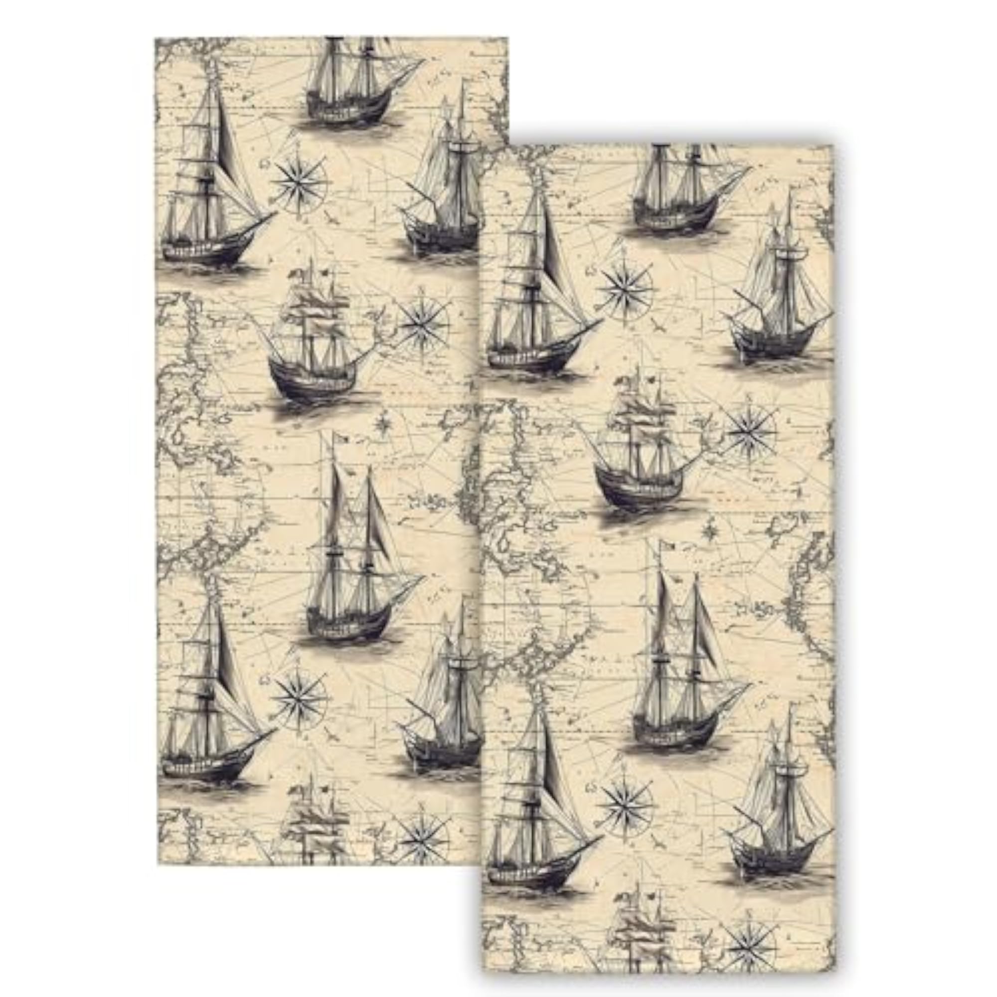 Vintage Nautical Map Hand Towels Set, 2PCS Gift