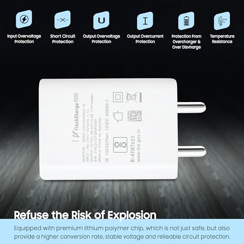 Image of Hoerrye Vivo Type C Flash Charging Adapter Compatible With Vivo T3 Ultra,T3 Pro,T3 Lite,T3X,T3,T2,Y29,Y300,Y18T,Y300+,iQoo 13,12,Neo9 Pro,Neo 10R,Z9S,Z9S Pro USB C 44 Watt Mobile Fast Charger,White