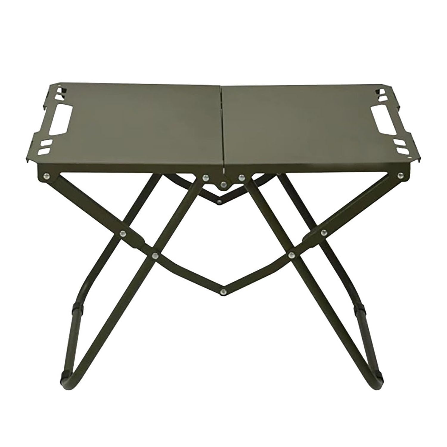 Table de camping pliante en métal vert compacte pour terrasse