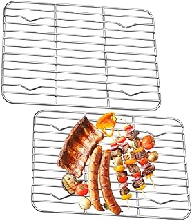 2Pcs Baking Rack Cooling Rack Stainless Steel Metal Roasting Cooking Rack Heat Resistant Grill Rack Small Wire Rack Sturdy Grid Wire Rack for Roasting Grilling Cooking Drying Baking Rack Cooling