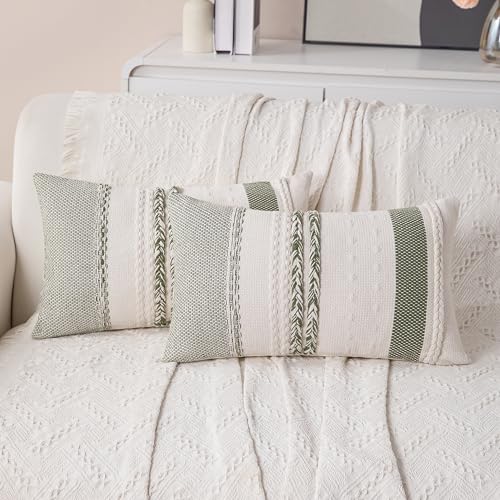 CATOLAT Boho Lumbar Pillow Covers Set of 2-12x20 Inch Sage