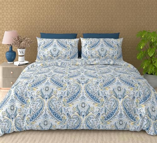 Image of FRESH FROM LOOM Luxury 240 TC Pure Cotton King Size Flat Bedsheet with 2 Pillow Covers Premium 100% Cotton King Size Bedsheet - 240 Thread Count - Hypoallergenic & Soft, Aqua, Size- 108x108 inch