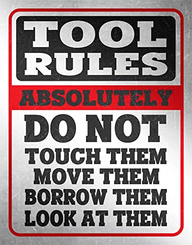 Desperate Enterprises Tool Rules Tin Sign - Nostalgic Vintage Metal Wall Decor - Made in USA