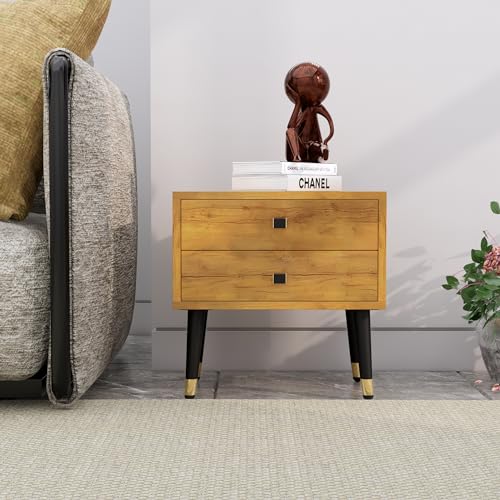 Image of Bed Side Table with 2 Drawer, Nightstand, Metal Legs, Bedside Table for Bedrooms, Sofa Side for Living Room Furniture (Giant Wood)