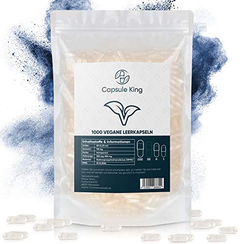 Leerkapseln 00 Set – Vegane Kapseln Größe 00 – 1000 leere Kapseln zum befüllen von Supplements & Co. – Jahresvorrat an transparenten Kapseln leer -