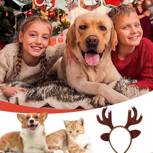 Tiara de Natal para cães | Faixa de cabeça com chifres de cachorro de Natal, conjunto de acessórios
