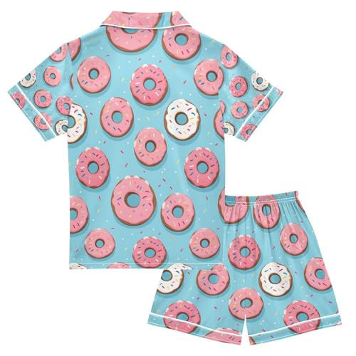 Pink Doughnut Satin Summer Pajama Sets Silk Short Sleeve Button Down Sleepwear2