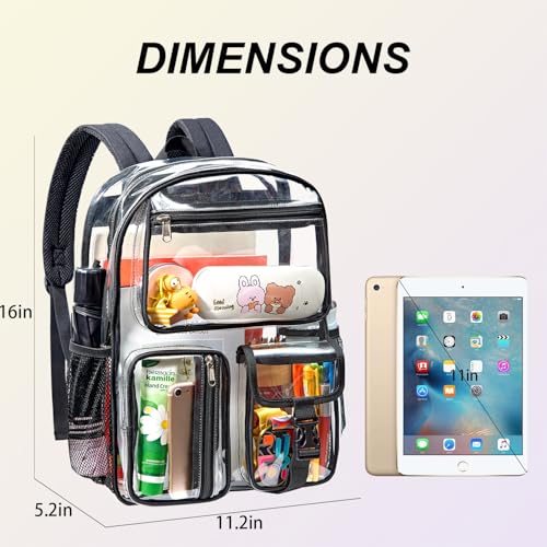 Image of gdbis Heavy Duty Clear Backpack for Stadium Events, Large Capacity Clear Bookbag Transparent Backpack with Reinforced Strap for College Work Travel Concerts Security - Black