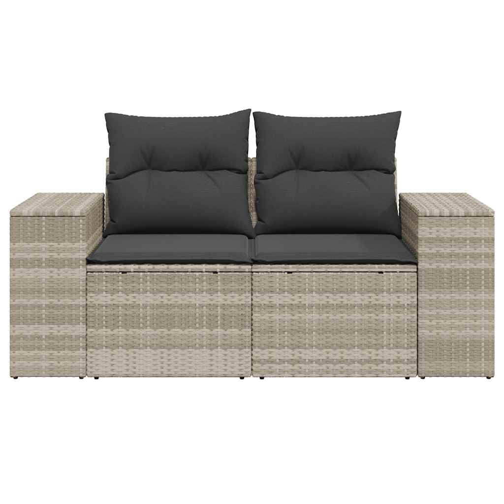 Sofa ogrodowa z poduszką, 2-osobowa, jasnoszara, zestaw mebli outdoorowych, odporna na promieniowanie UV, łatwa w pielęgnacji, na taras, balkon, do ogrodu, 186 x 62 x 69 cm