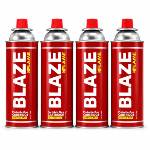 Image of Butane Gas Canister, (Pack of 4) Cylinder Pure Cartridges Flame Torch Camping Stove High Pressure Can Perfect for Camping & Outdoor Cooking Picnics and Traveling