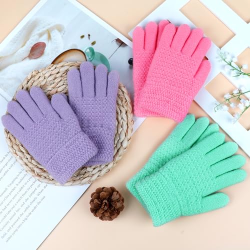 Image of ONESING Kids Knit Gloves - Stretchy Gloves for Boys Girls Winter, Solid Finger Gloves for Children