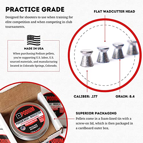 Podium | Basic Flat Wadcutter Air Gun Pellets | .177 Caliber, 8.4 Grain | Flat Wadcutter Head For Competition Target Training, Made In Usa | 500 Count #TOP1