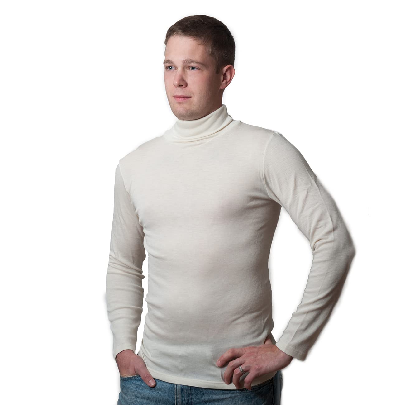 Hocosa Organic Merino Wool-Silk Long-Underwear Shirt, Long-Sleeves, Turtleneck - Off-White - X-Large
