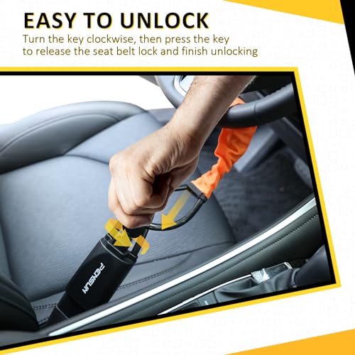 PENSUN Steering Wheel Lock, Universal Anti-Theft Car Device, Fit Most Vehicles with Car Seat Belt Buckles, for Truck SUV Van Golf Car, Security with 3 Keys,Orange