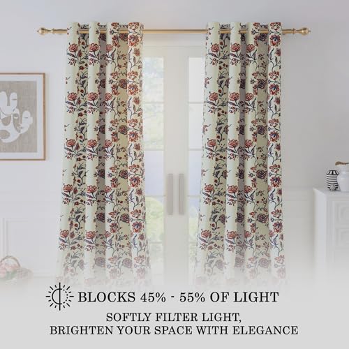 Image of Story@Home Cotton Curtain | Curtains 8 Feet Long Set of 2 | Floral Printed | Bohemian Curtain | Room Darkening | Semi Long Door Curtains for Living Room | (116 X 242 Cm, White & Navy Blue /Brick Red)