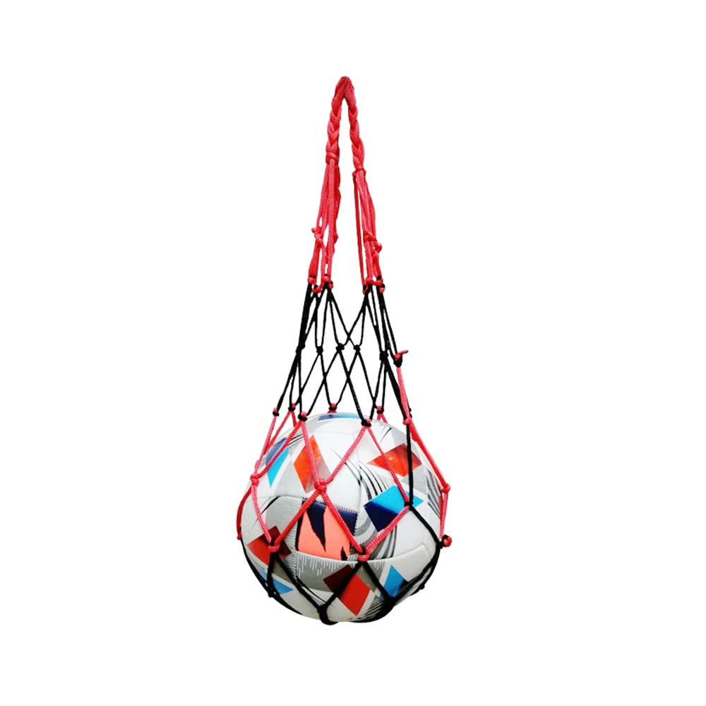 Owasi Basketball Net Bag Soccer Football Storage Sports Ball Holder Nylon Carry String Bag Durable 1 4 6 10 Balls (Black/Red, 1 Ball)