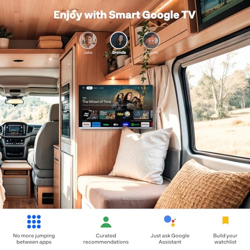 Image of SYLVOX Smart RV TV, 24 inch TVs with DVD Player Built-in, 12 Volt for RV Camper 1080P FHD, Google Smart Free Download APPs, Support WiFi Bluetooth, 2 HDMI & 2 USB, AC /DC Powered, Frameless Design