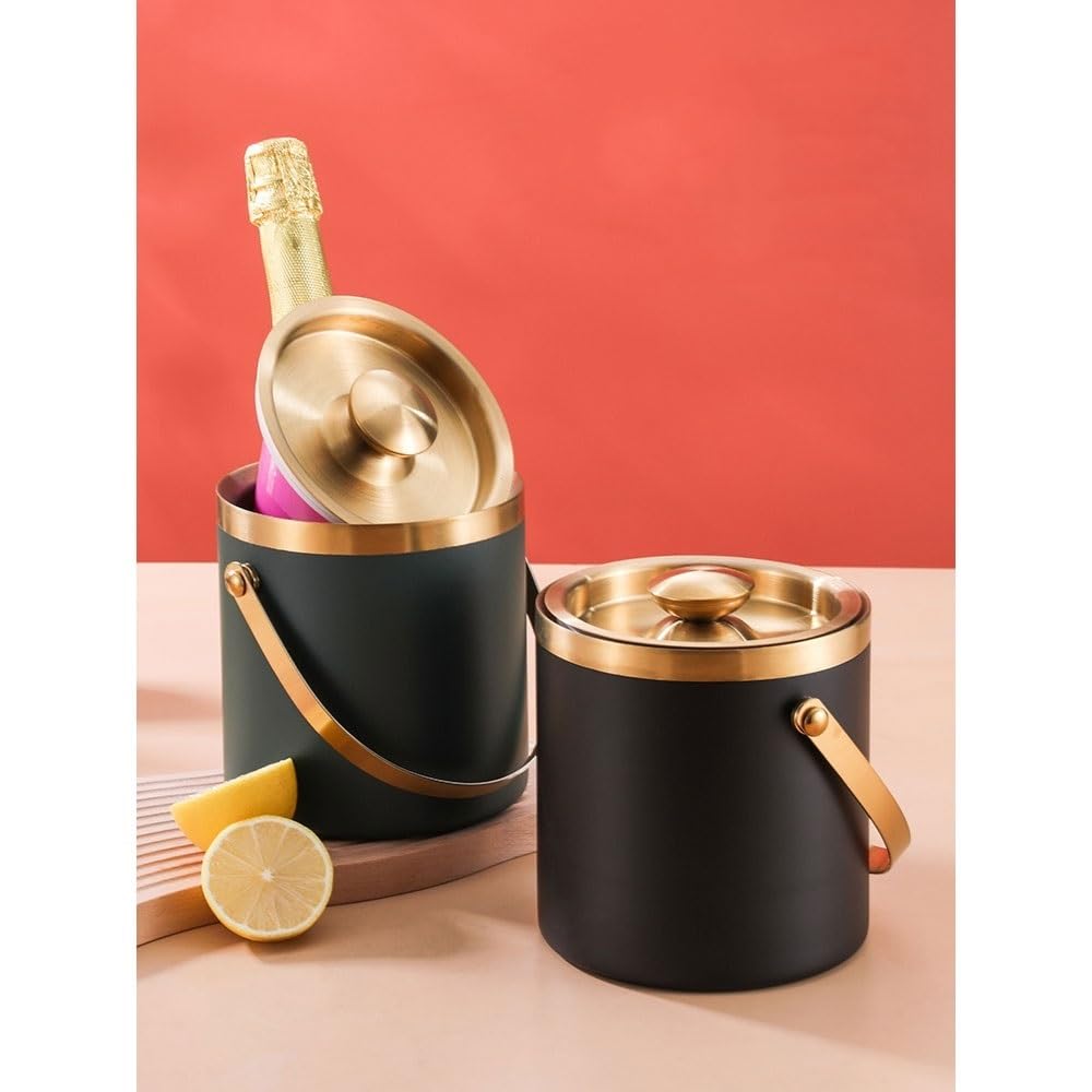 Isolierter Eiskübel Champagner-Weinkühler, Party-Eiskübel aus Edelstahl, doppelt isoliert, hält kalt, Champagner, Wein, Bier, Pellets, Würfelgetränkewanne(Black)