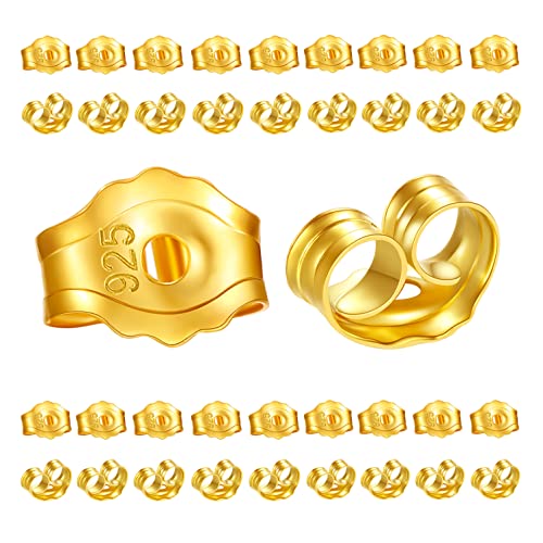 40 Pcs 18K Gold Earring Backs Replacements For Studs. 925 Stering Silver Locking Earring Lifters. Hypoallergenic Secure Pierced Earring Backs For Droopy Ears Heavy Earring (Gold) #TOP25