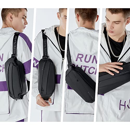 شنطة كروس للرجال من اركتيك هانتر ايه اتش YB00029، مقاومة للماء، شنطة فاني متعددة الوظائف بسحاب للجري والمشي لمسافات طويلة وركوب الدراجات والتخييم والانشطة الخارجية (اسود)، اسود، M