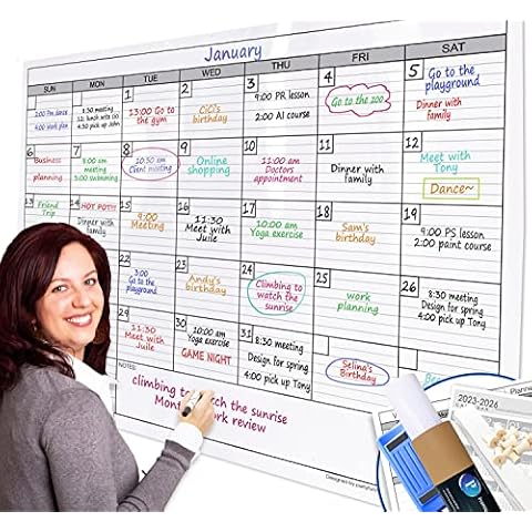 Dry Erase Monthly Extra Large White board Calendar for Wall, 38" by 50", Jumbo Laminated Erasable One Month Whiteboard Calendar, Huge Oversized Blank 30-Day Poster with Lines and Squares (non-magnetic calendar) Cover