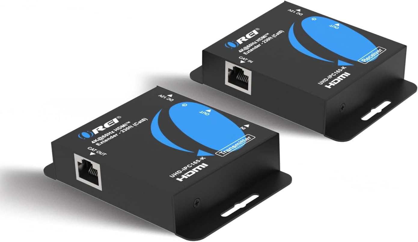 OREI 4K HDMI Extender Balun UltraHD 4K @ 60Hz 4:4:4 Over Single CAT6/7 Cable with HDR & IR Control-Ethernet Up to 165 ft- Power Over Cable (UHD-IPC165-K)