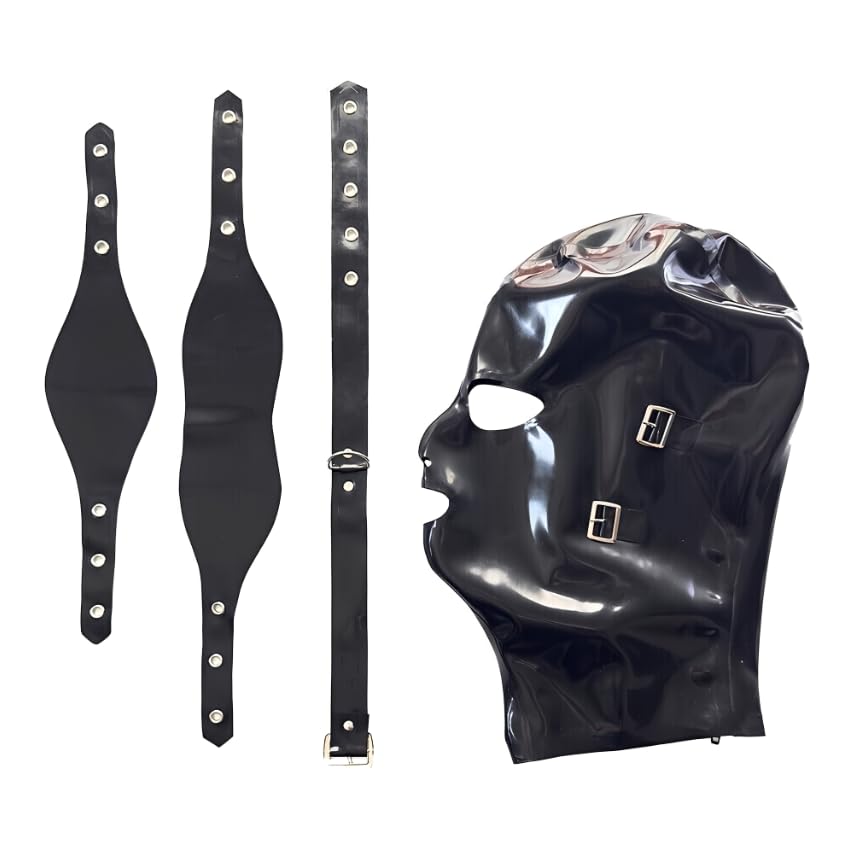 Schwarze Latex Maske Männer, BDSM Bondage SM Rubber Kopfmaske mit Augenmaske, Fetisch Sex Maske, Eng & Elastisch, Latex Maske für Frauen, Cosplay & Party