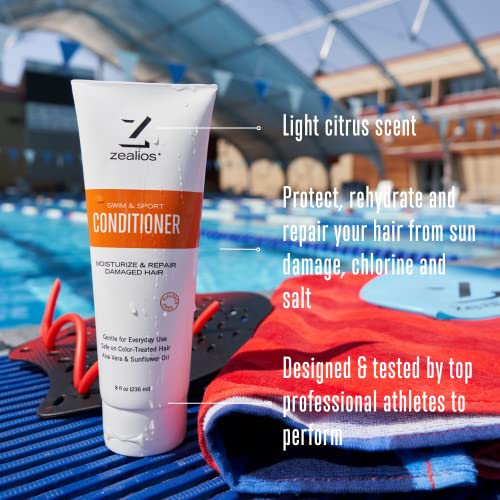 Zealios Swim & Sports Hair Conditioner Dynamic Chlorine Removal Formula, Moisturize Damaged Hairs, Great For Swimmers & Athletes - Protects Color/Treated Hair From Pool Chlorine & Chemicals - 8 Oz #TOP4