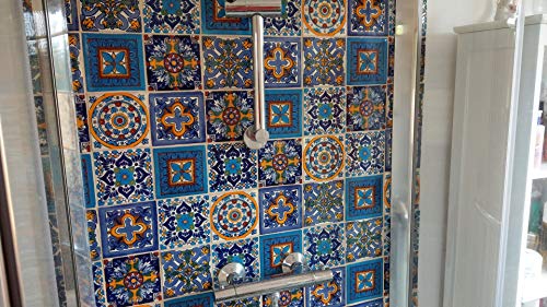 Cerames Blue Mexican Tiles Backsplash Armando 4X4 | Pack Of 30 Handmade Tiles | Talavera Bathroom And Kitchen Splashbacks Tiles #TOP4