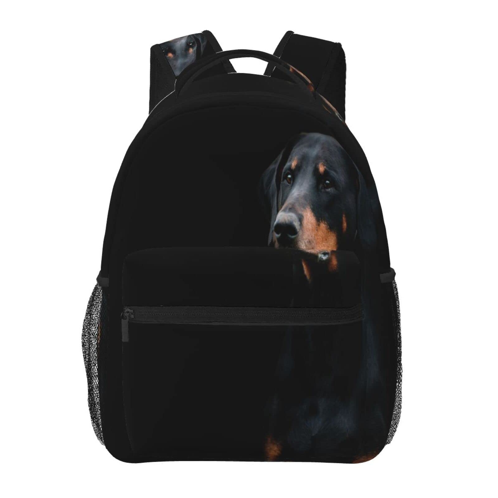 Zaino casual Doberman Pinscher Animali domestici Cani Cani neri Doberman Classic Bookbag Borsa da scuola resistente all'acqua Zaino casual con tasche laterali