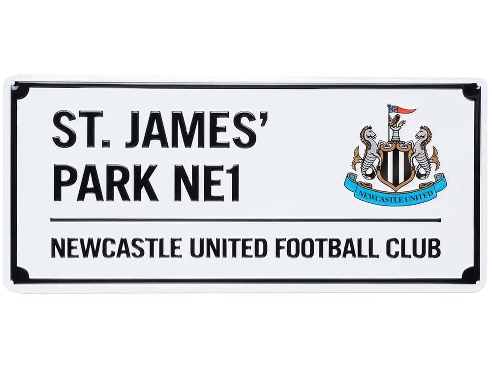 Newcastle United Metal Street Sign, St James Park NE1, White with Gloss Finish, 40cm x 18cm, Official Licensed Product